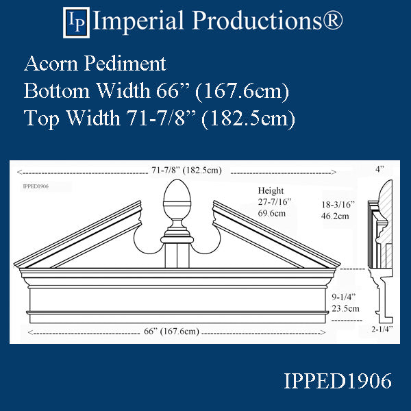 IPPED1906-POL Acorn Pediment Bottom 66" wide ArchPolymer Custom Order