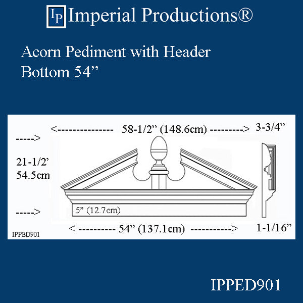 IPPED901-POL Acorn Pediment Bottom 54" wide ArchPolymer Custom Order
