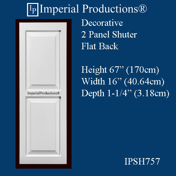 IPSH757-APOL-PK2 Faux 2 Panel Shutter ArchPolymer Height 67" x Width 18", Pack of 2 - Custom Order