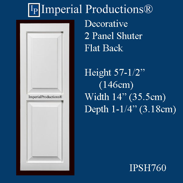 IPSH760-APOL-PK2 Faux 2 Panel Shutter ArchPolymer Height 57-1/2" x Width 14", Pack of 2 - Custom Order