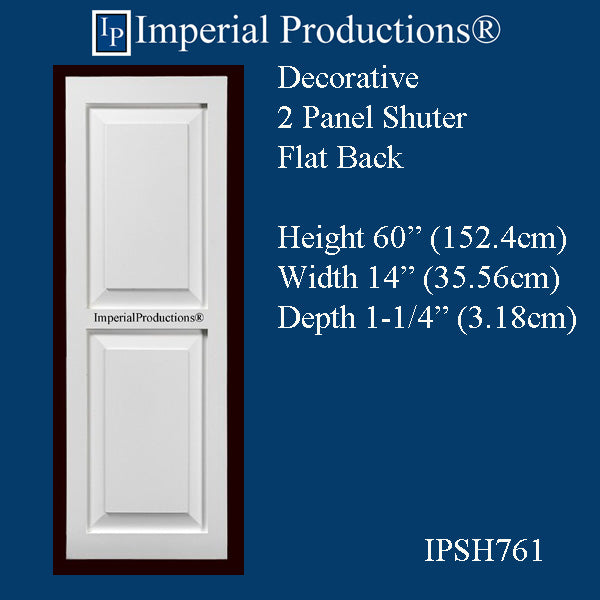 IPSH761-APOL-PK2 Faux 2 Panel Shutter ArchPolymer Height 60" x Width 14", Pack of 2 - Custom Order