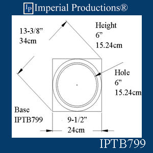 IPTB799-BASE-ZEA-PK2 Tuscan Bases GFRC-Zeament Hole 6" Pack of 2, Custom Order