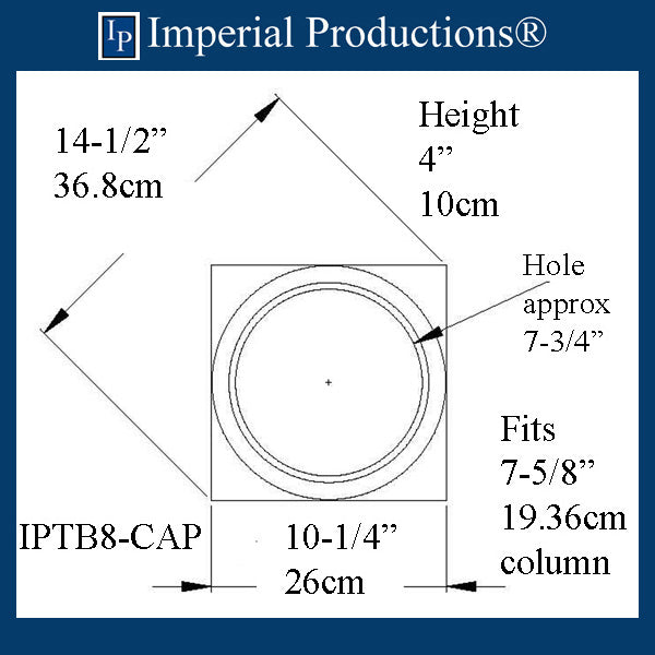 IPTB8-CAP-POL-PK4 Tuscan Capital ArchPolymer Hole 7-5/8" Pack of 4
