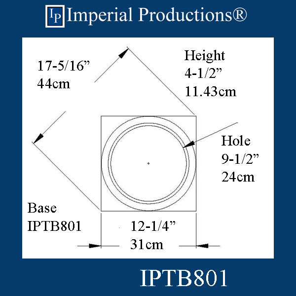 IPTB801-GRG-PK2 Tuscan Base Hole 9-1/2", 12-1/4" x 12-1/4" x 4-1/2" GRG-NeoPlaster, Pack of 2