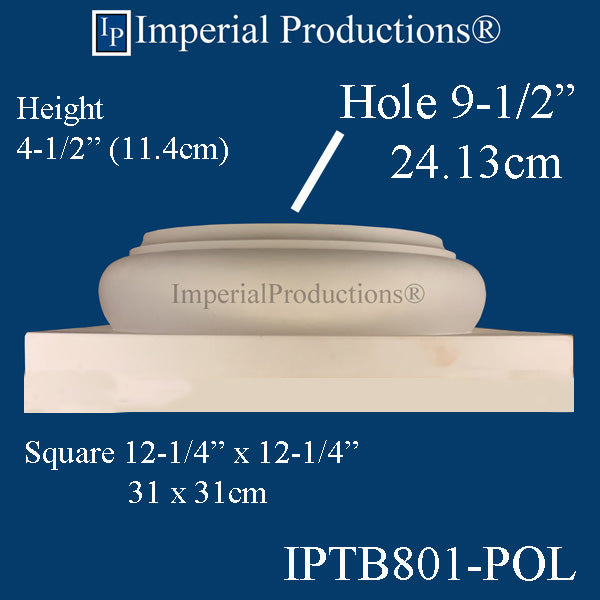 IPTB801-GRG-PK2 Tuscan Base Hole 9-1/2", 12-1/4" x 12-1/4" x 4-1/2" GRG-NeoPlaster, Pack of 2