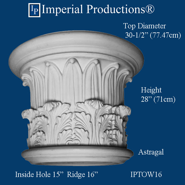 IPTOW16-GRG Temple Winds Capital Fits 16" Column, GRG-NeoPlaster, Each