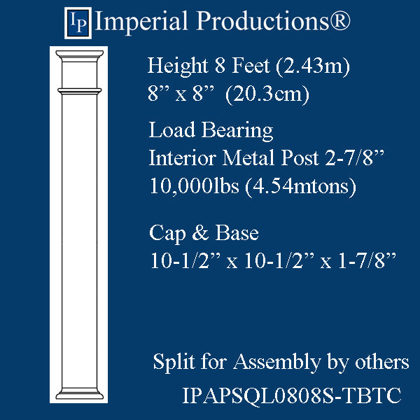 IPAPSQL0808S-TBTC - 8 Feet x 8" x 8" Tuscan Square Smooth Load Bearing Column (Copy)