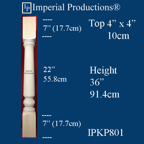 IPKP801-ROK Colonial Kitchen Post 36" high x 4" x 4", Red Oak, Pack of 2, Custom Order