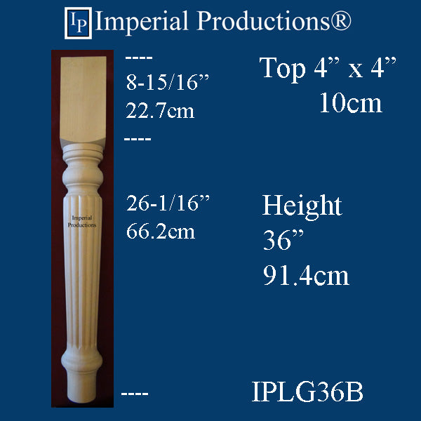 IPLG36B-CHR-PK2 Georgian Reeded Leg 36" high x 4" Square, Cherry, Pack of 2, Custom Order