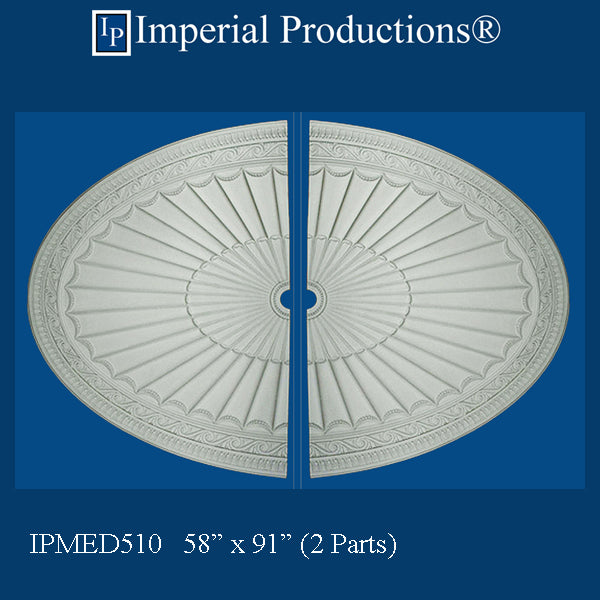 IPMED510-GRG-SPLIT-KIT Ceiling Medallion 58" x 91" (147.3 x 231cm) GRG-NeoPlaster with install kit