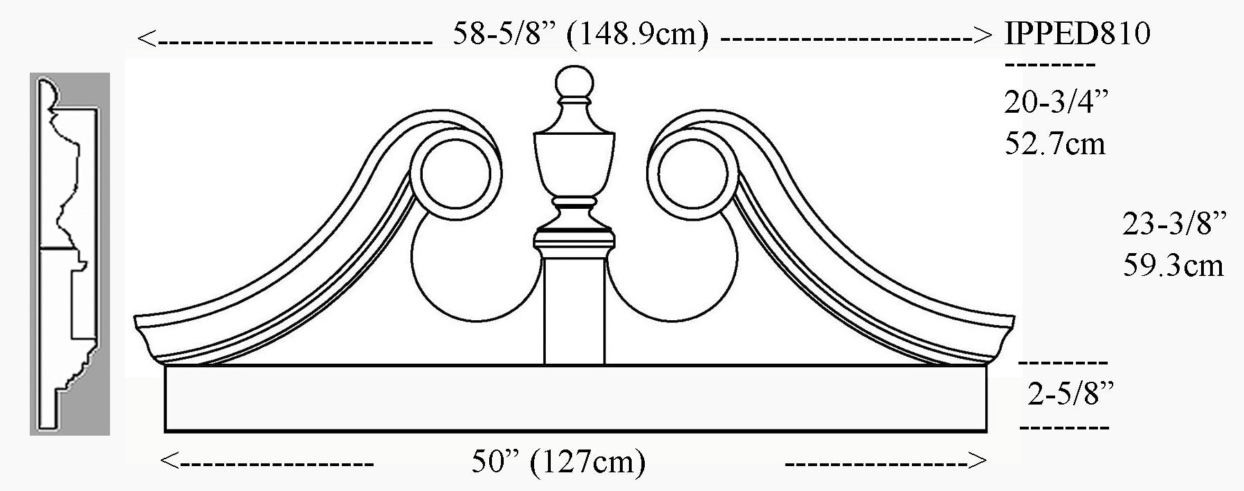 IPPED810-POL Ramshead Pediment Bottom Fascia 50 inches