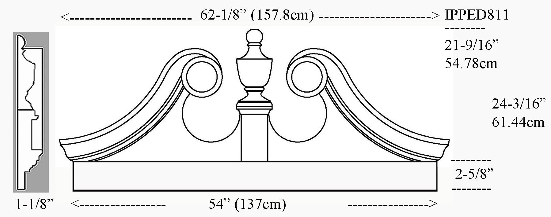 IPPED811-POL Ramshead Pediment Bottom Fascia 54 inches
