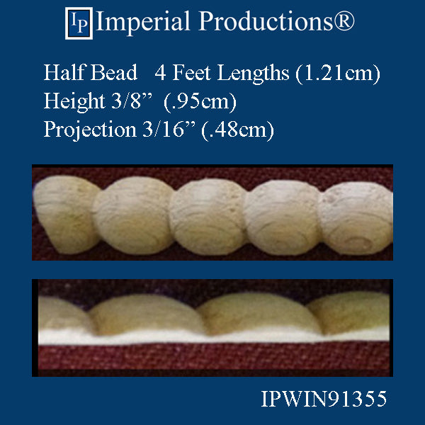 IPWIN91355-MAP-6 Half Bead Panel Mold 3/8 inch - 4 Feet Lengths - Pack of 6